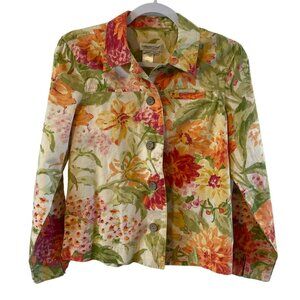 Coldwater Creek Multi Floral Jacket PXS Womens Canvas button up Boho cottagecore